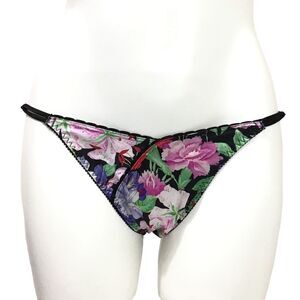 Victoria’s Secret Vintage Gold Label Satin Floral Print Panties Size Small